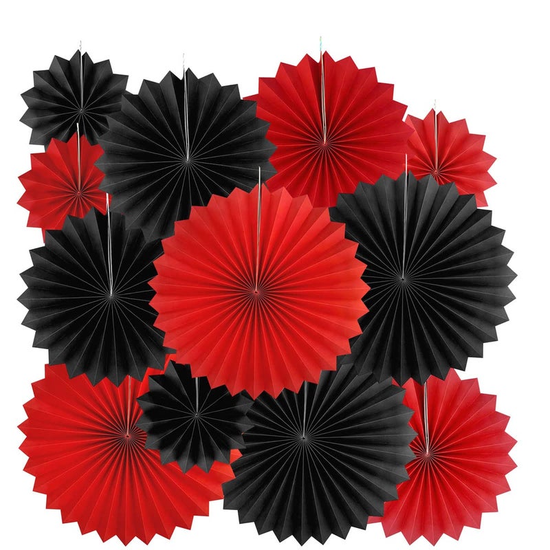 AKIO CRAFT Viva Las Vegas Casino Party Hanging Paper Fans - 12pc Decorations for Game Night, Wedding, Bridal Shower, Carnival, Photo Booth Backdrops - Image 1